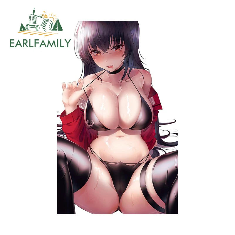 EARLFAMILY 13cm x 7.2cm for Hentai Cat Gril Car Sticker Personality Funny Decal Waterproof Creative Windshield Bumper Car Good