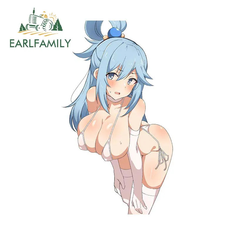 EARLFAMILY 13cm x 8.3cm for Aqua Cute Loli Car Stickers DIY Anime Creative Decal Scratch-Proof Windows Trunk Car Door Protector