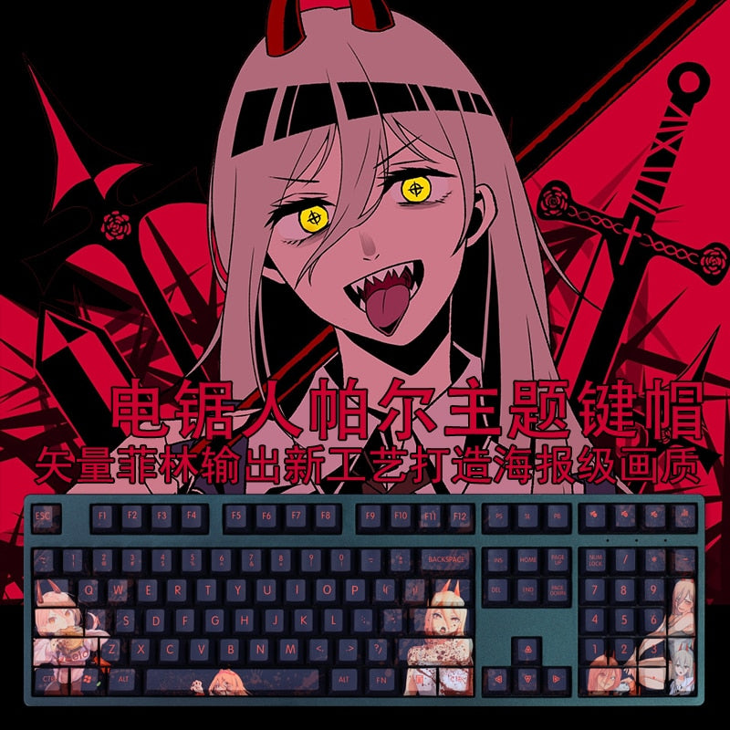 1 Set PBT Dye Subbed Keycaps Two Dimensional Cartoon Anime Gaming Key Caps Cherry Profile Keycap For Chainsaw Man Power