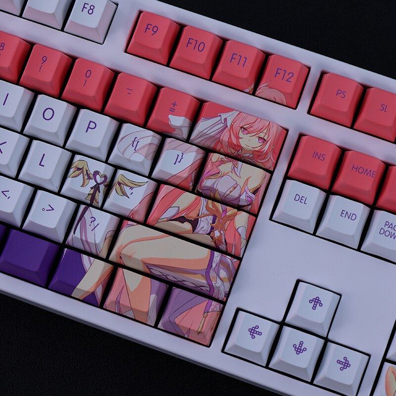 1 Set PBT Dye Subbed Keycaps Two Dimensional Cartoon Anime Gaming Key Caps Cherry Profile Keycap For Honkai Impact 3 Elysia