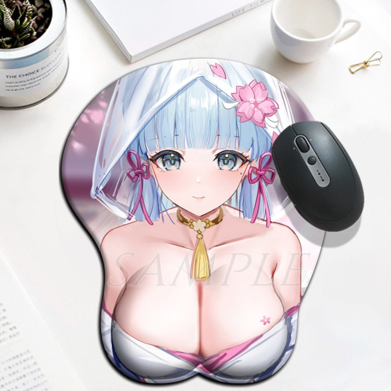 Genshin Impact kamisato ayaka 3D Boobs Mousepad Cute Gaming Anime Mouse Pad with Wrist Rest Oppai Desk Mat