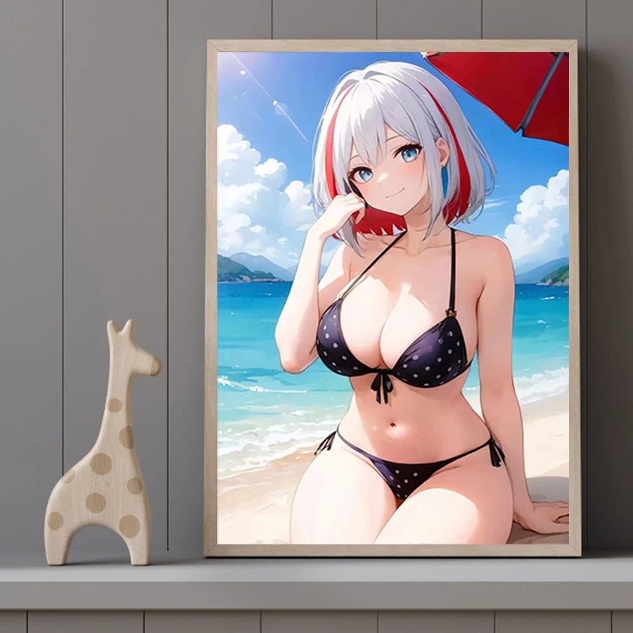 Hot Sexy Beauty Canvas Wall Art, Bikini Girl Canvas Poster, Cartoon Anime Prints Poster For Living Room Home Decor Frameless