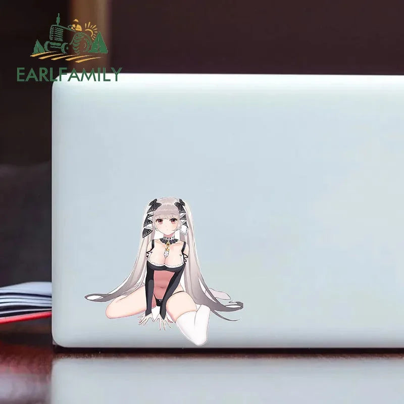 EARLFAMILY 13cm x 8.6cm for Sexy Cat Girl Car Sticker Tie NSFW Kawaii Anime Hentai Decal Funny Bumper Vinyl Ahegao Accsesories