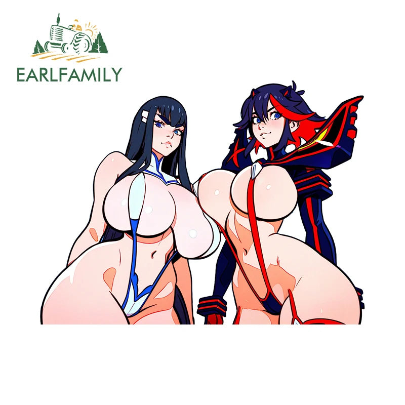 EARLFAMILY 13cm x 12.9cm Pyra Mythra Xenoblade Stickers Huge Breasts Hentai Boobs Female Fur Bikini Waifu NSFW Car Accessories