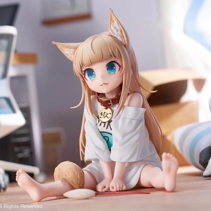 Japanese anime characters Fox Girl 13cm Facial replaceable Sitting Figure Cat Ear Anime Girl Kawaii Model Dolls box-packed