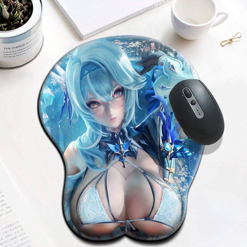 Genshin Impact Raiden Shogun Eula Keqing Anime Girl Big Oppai Breast 3D Mouse Pad Mat with Wrist Rest Soft Silicone Mat