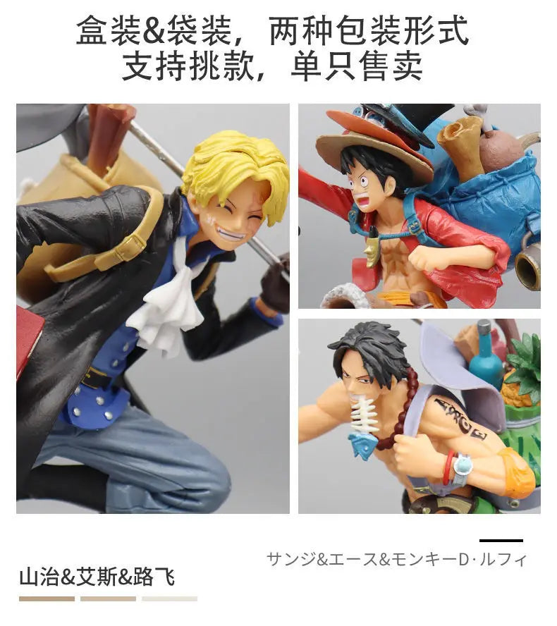 One Piece Luffy Ace Sanji Figure Three Brothers Running Backpack Carved Action Model Ornament Japanese Anime Peripheral Toy Gift