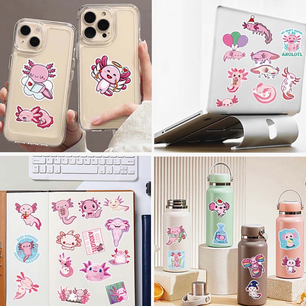 10/50pcs kawaii Cute Axolotl Animal Stickers Pack for Kids Graffiti Decal Scrapbooking Luggage Laptop Skateboard Cartoon Sticker