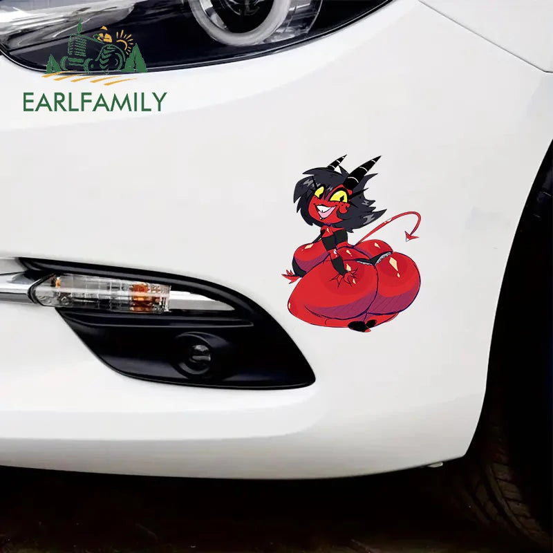 EARLFAMILY 13cm x 11.3cm for Helluva Boss Hentai Ass Car Sticker Sexy Anime Devil Girl Decal Waifu RV Car Accessories Decoration