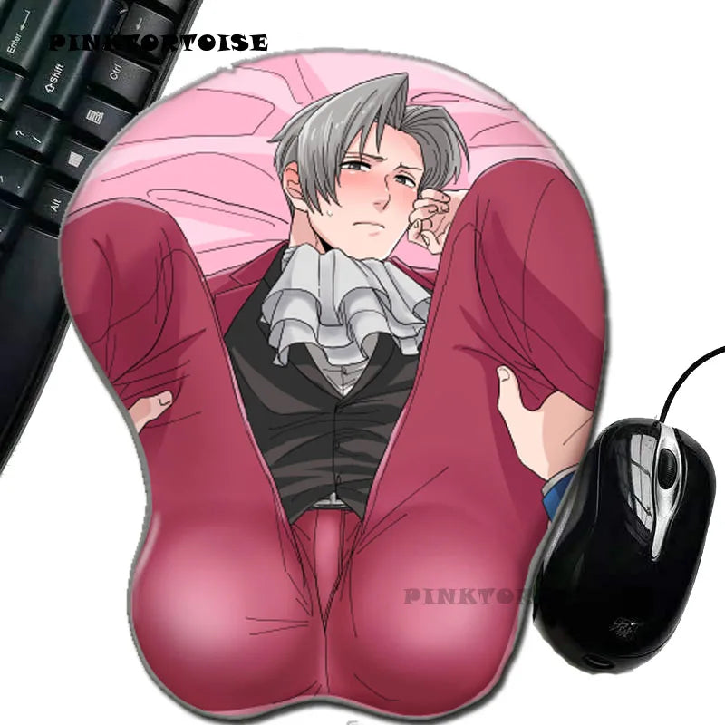 PINKTORTOISE Anime Ace Attorney Miles Edgeworth mousepad MAT Soft Mouse Pads with Wrist Rest Gaming Mousepad Mat for LOLCSGO