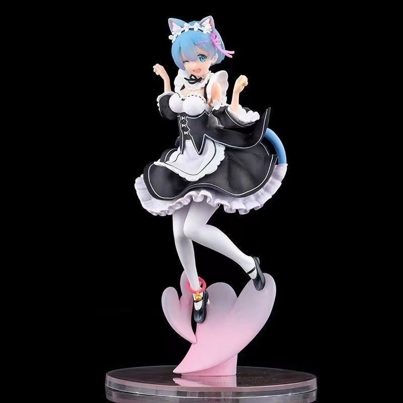 25cm Maid Blue Hair Cat ears Cute girl skirt Anime Girl Figure Action Figure Adult Collectible Model Doll