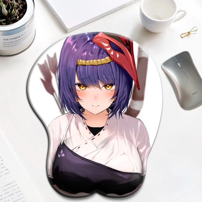 Genshin Impact Kujou Sara Sexy Boobs Kawaii Anime Sexy Mouse Pad with Wrist 3D Big Oppai Silicone Gel Desk Mat Mousepad