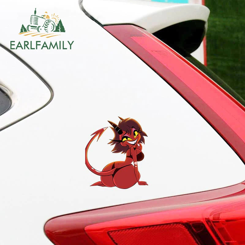 EARLFAMILY 13cm x 11.3cm for Helluva Boss Hentai Ass Car Sticker Sexy Anime Devil Girl Decal Waifu RV Car Accessories Decoration