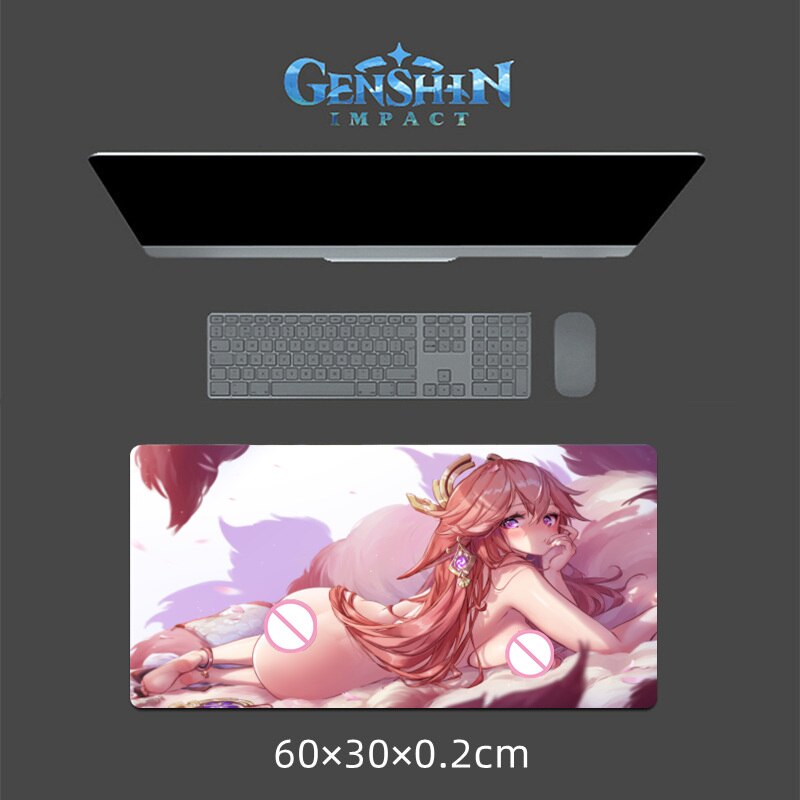 Genshin Impact Yae Miko Sexy 3D Chest Mouse Pad Big Gaming Anime Cute Manga MousePad with Wrist Rest Oppai XXL Large Desk Mat