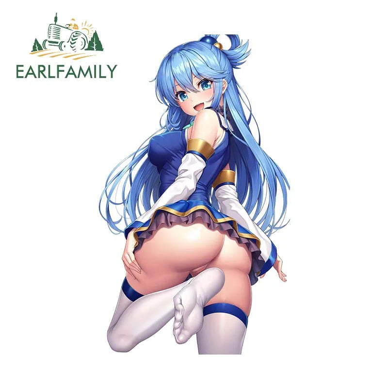 EARLFAMILY 13cm x 8.3cm for Aqua Cute Loli Car Stickers DIY Anime Creative Decal Scratch-Proof Windows Trunk Car Door Protector