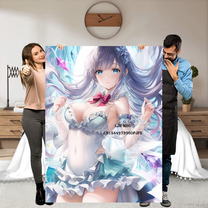 Japanese Anime Girl Blanket Flannel Angel Soft Plush Sofa Bed Throwing Personalized Decorative Otaku Waifu Gift for Bed Decor