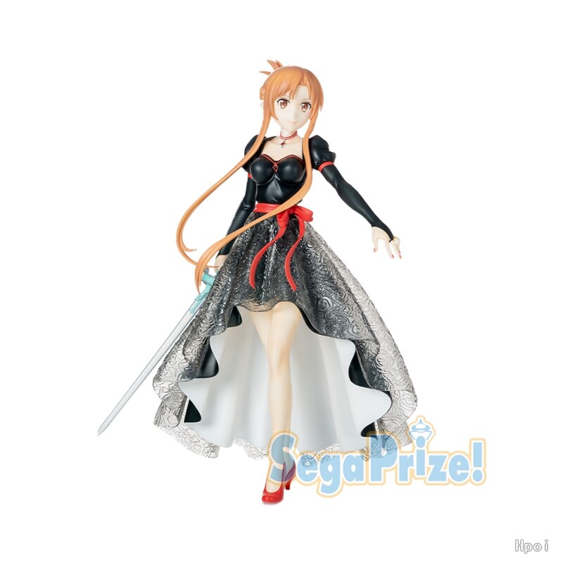 22CM Anime Sword Art Online Yuuki Asuna Black Dress PVC Figure Model Kid Toys Gift Kirigaya Kazuto Collect Ornaments