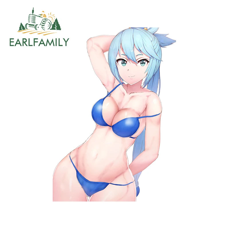 EARLFAMILY 13cm x 8.3cm for Aqua Cute Loli Car Stickers DIY Anime Creative Decal Scratch-Proof Windows Trunk Car Door Protector