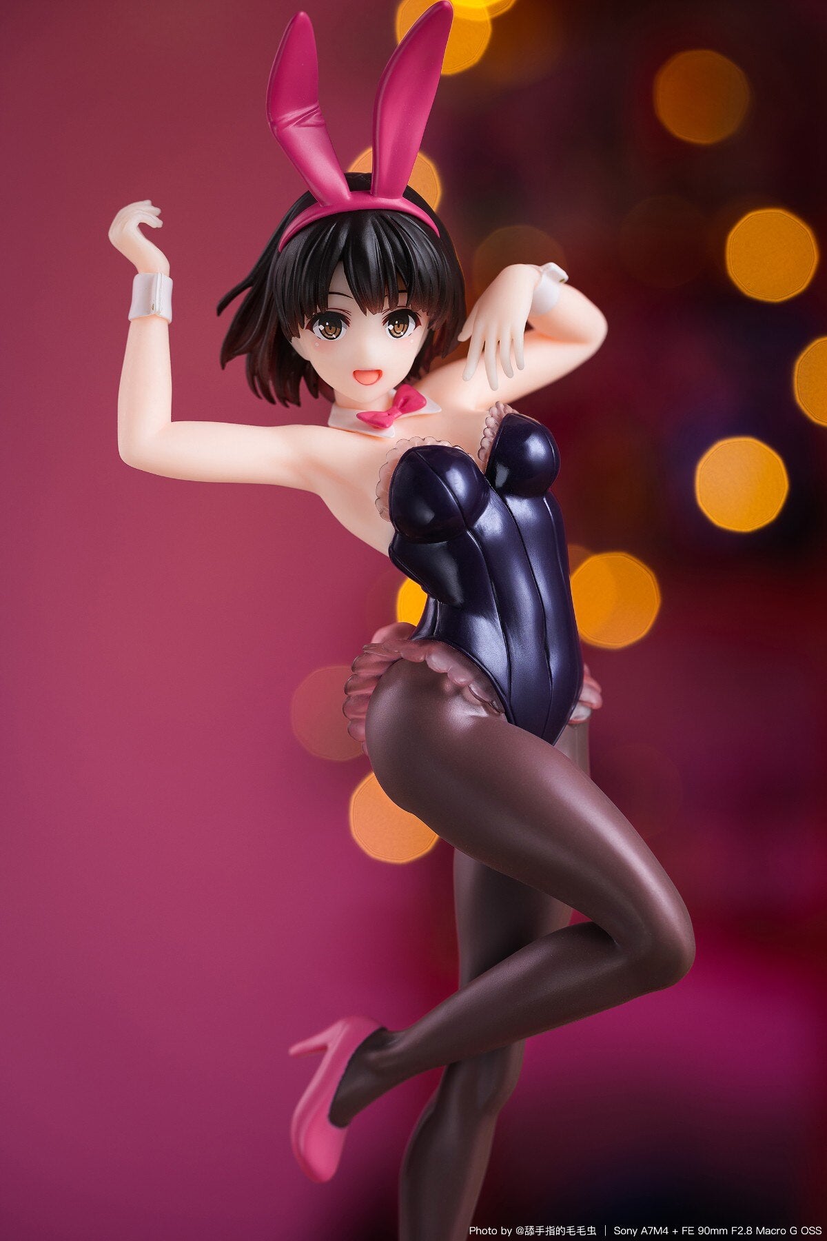 Genuine 18CM Anime Figure Beautiful Girl Megumi Kato Sexy Bunny Girl Black Silk One Leg Standing Model PVC Gift Toys Static Doll