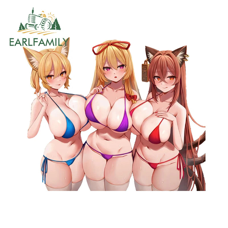 EARLFAMILY 13cm x 12.9cm Pyra Mythra Xenoblade Stickers Huge Breasts Hentai Boobs Female Fur Bikini Waifu NSFW Car Accessories