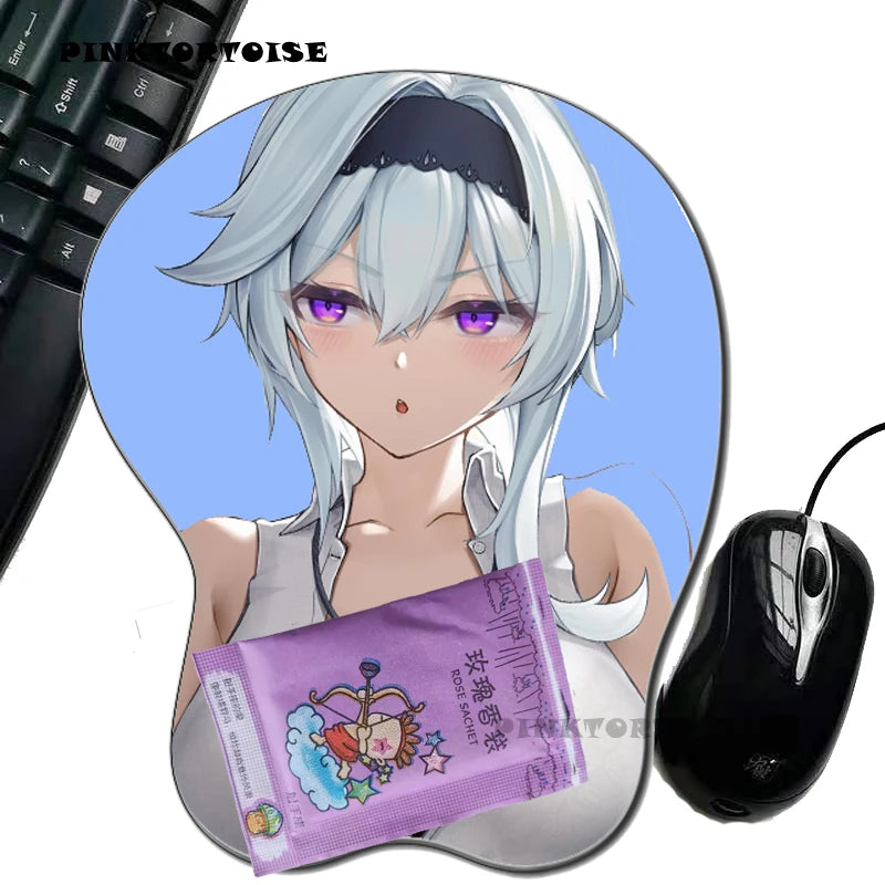 PINKTORTOISE anime Eula Lawrence Soft Silicon Holo 3D chest Mouse Pad Ergonomic Mouse Pad Gaming MousePad mat playmat