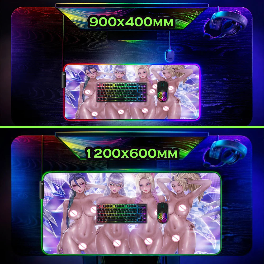 Tapis de souris RGB 900x400 League of Legends non censuré Hentai Lewd Anime Girls Chest Tapis de jeu sexy personnalisé Anime Nsfw Gros seins