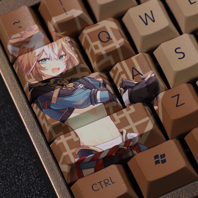 108 Keys/set 5 Sides PBT Dye Subbed Keycaps Cartoon Anime Gaming Key Caps Cherry Profile Keycap For Genshin Impact Gorou