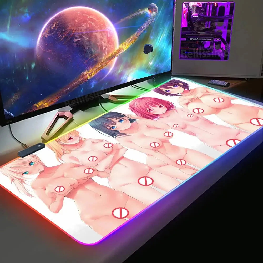 Hentai anime girls RGB LED Mouse Pad Uncensored Sexy Hot Nude Girl Game Pad Gamer Keyboard Gaming Laptop Mat Anime Mousepad XXL