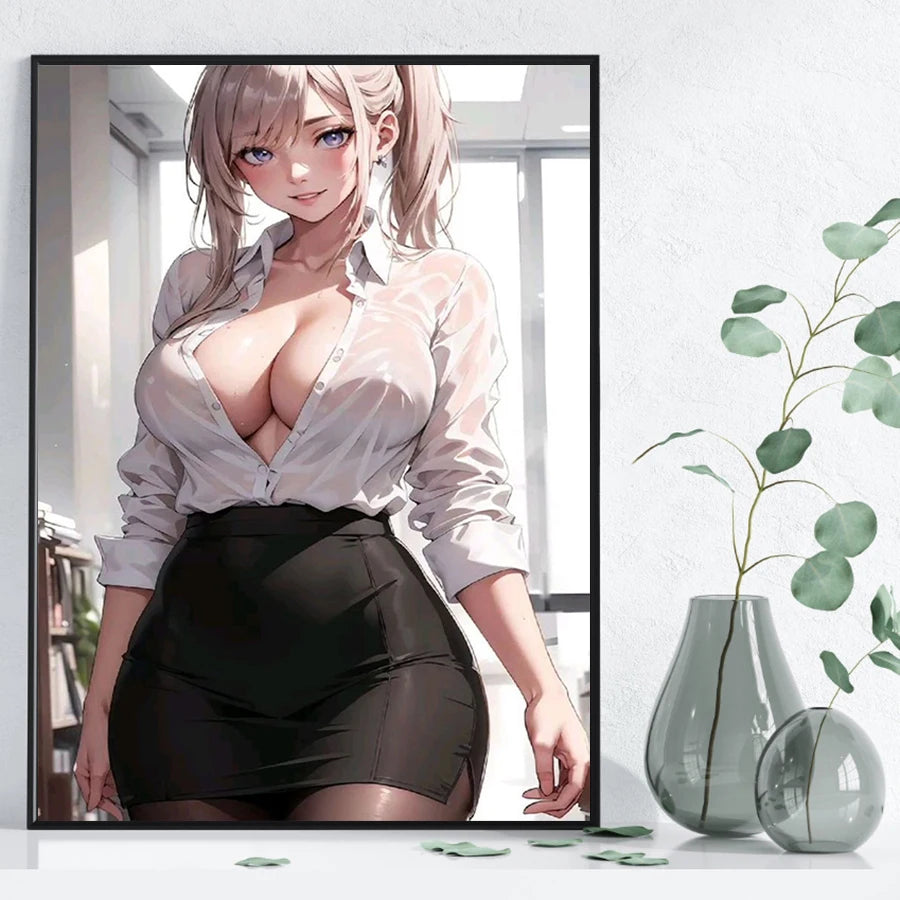 Hot Sexy Beauty Canvas Wall Art, Anime Girl Canvas Poster, Cartoon Anime Prints Poster For Living Room Home Decor Frameless