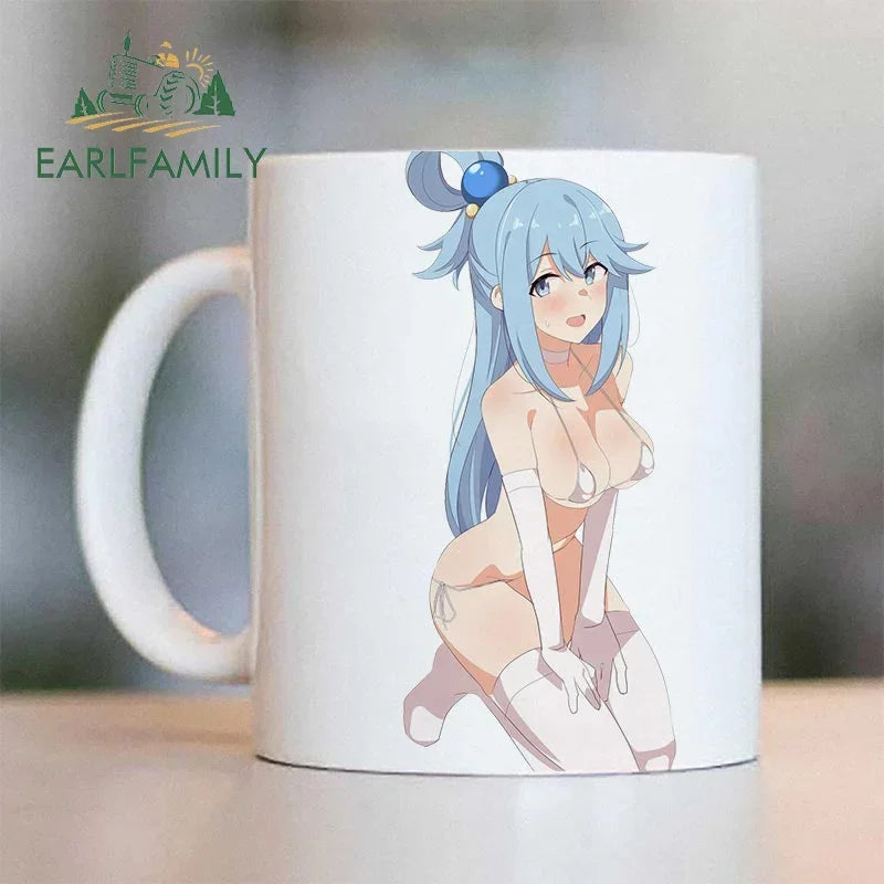 EARLFAMILY 13cm x 8.3cm for Aqua Cute Loli Car Stickers DIY Anime Creative Decal Scratch-Proof Windows Trunk Car Door Protector