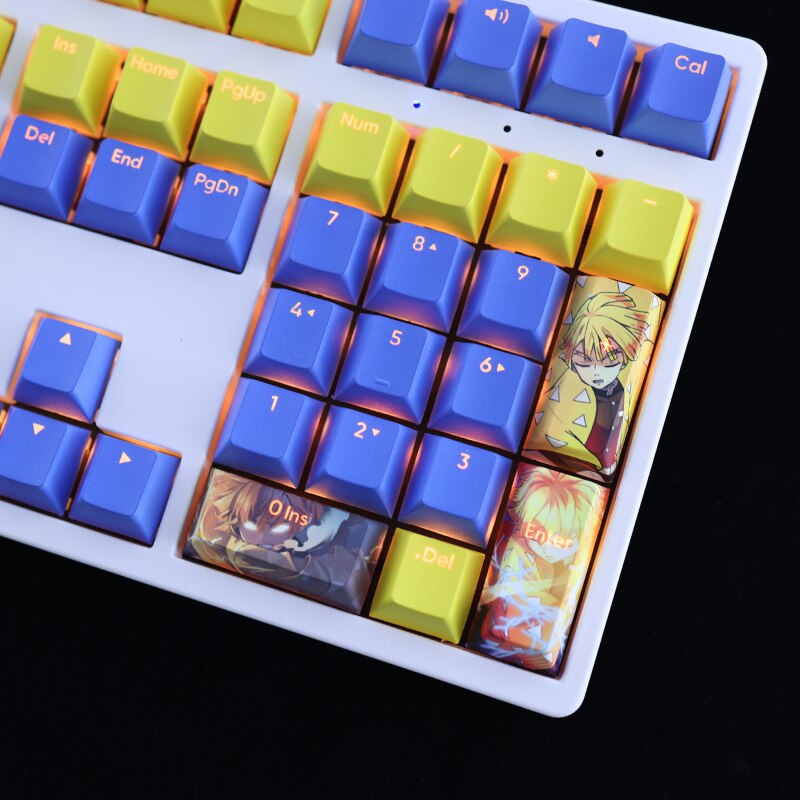 108 Keys/set Demon Slayer Agatsuma Zenitsu Keycap PBT Dye Subbed Backlit Keycaps Cartoon Anime Gaming Key Caps Cherry Profile