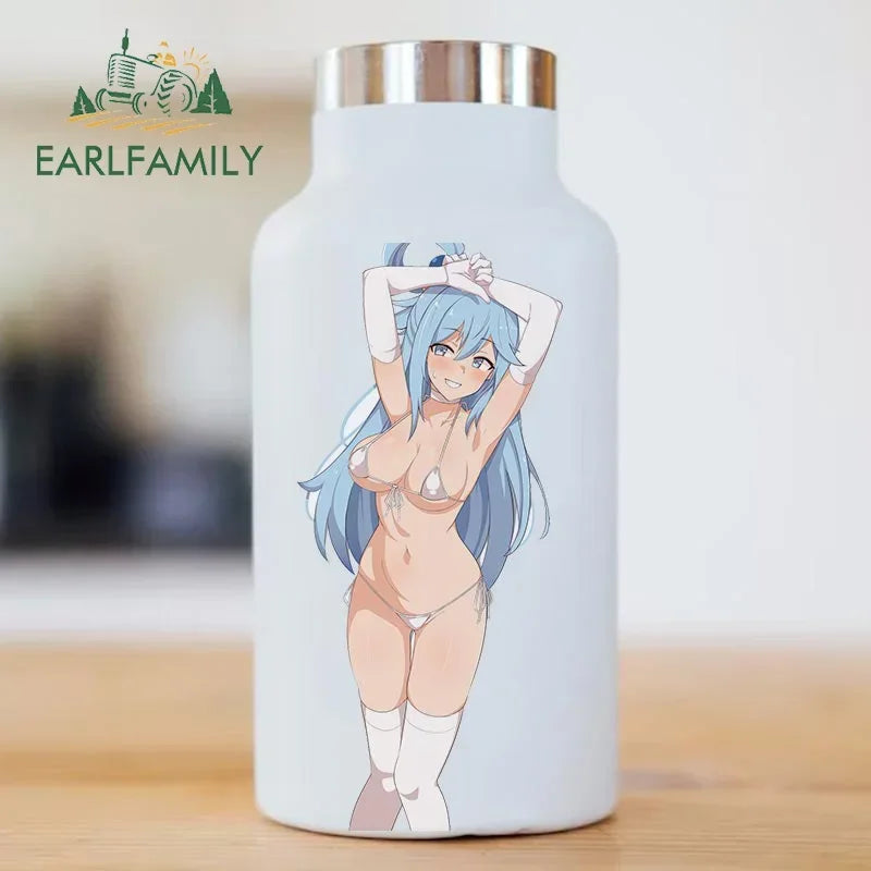 EARLFAMILY 13cm x 8.3cm for Aqua Cute Loli Car Stickers DIY Anime Creative Decal Scratch-Proof Windows Trunk Car Door Protector