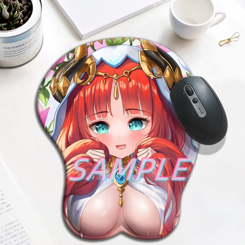 Tapis de souris Genshin Impact Nilou 3D Oppai Grand Sexy Gamer Anime Mignon Repose-poignet Tapis en gel de silicone Seins Tapis de souris