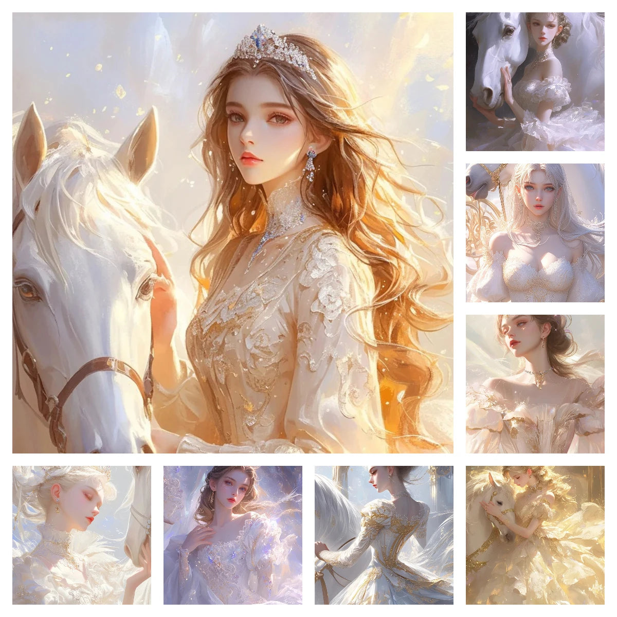 Beautiful Princess White Horse Canvas Wall Art, Canvas Poster, Cartoon Anime Prints Poster For Living Room Home Decor Frameless