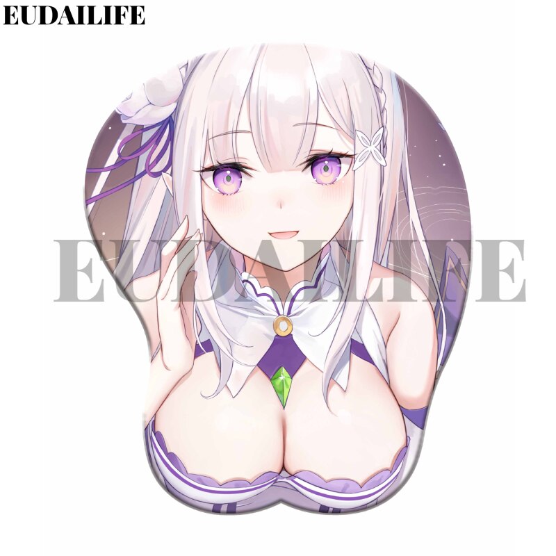 Rem Ram Emilia Re zero Anime 3D Hand Wrist Rest Mouse Pad Mousepad Silicone Breast Oppai Soft Mouse Mat Office Work Otaku Gift