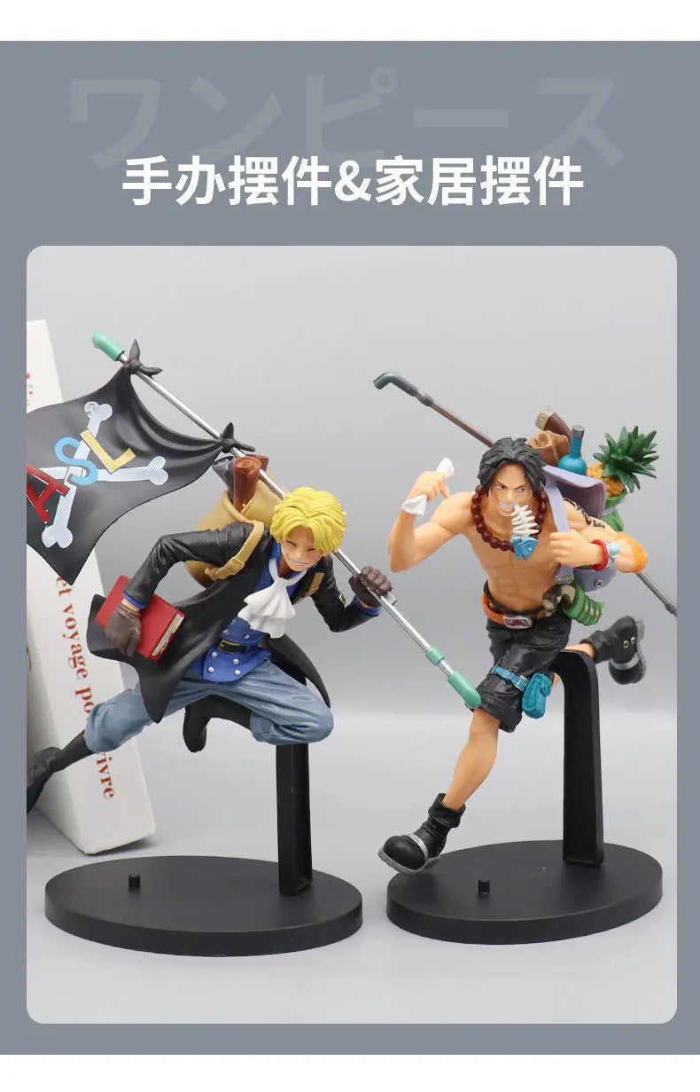 One Piece Luffy Ace Sanji Figure Three Brothers Running Backpack Carved Action Model Ornament Japanese Anime Peripheral Toy Gift