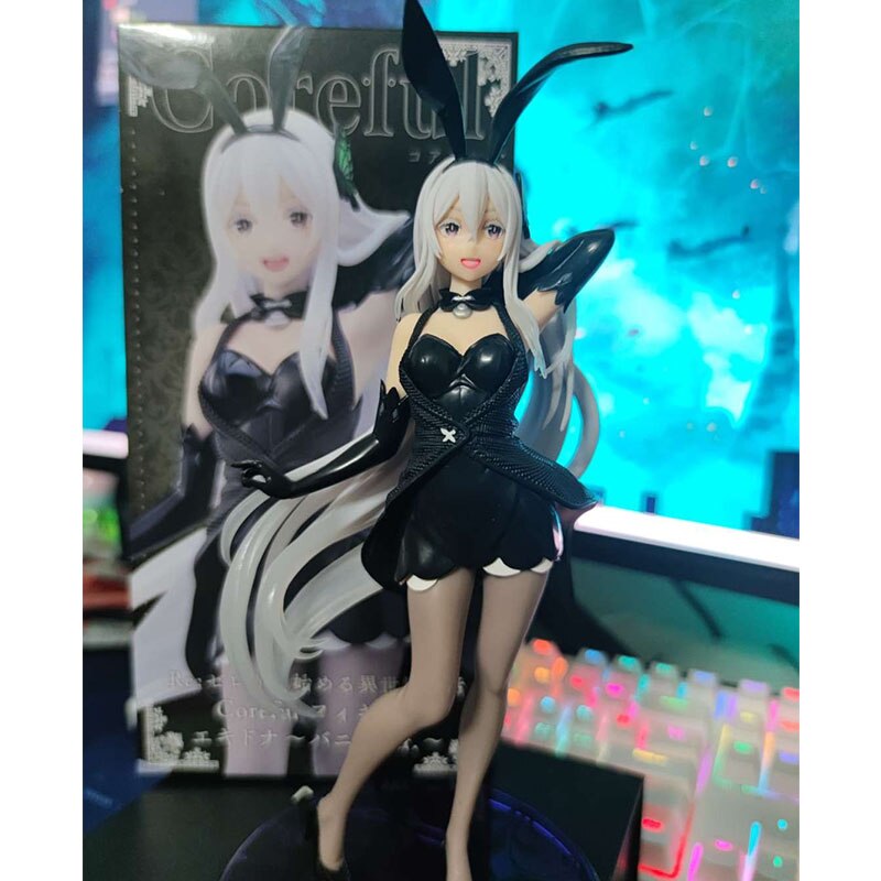 Genuine 18CM Echidna Anime Figure RE: Zero-Starting Life in Another World Rem Sexy Black Dress Bunny Model Children Toy PVC Doll