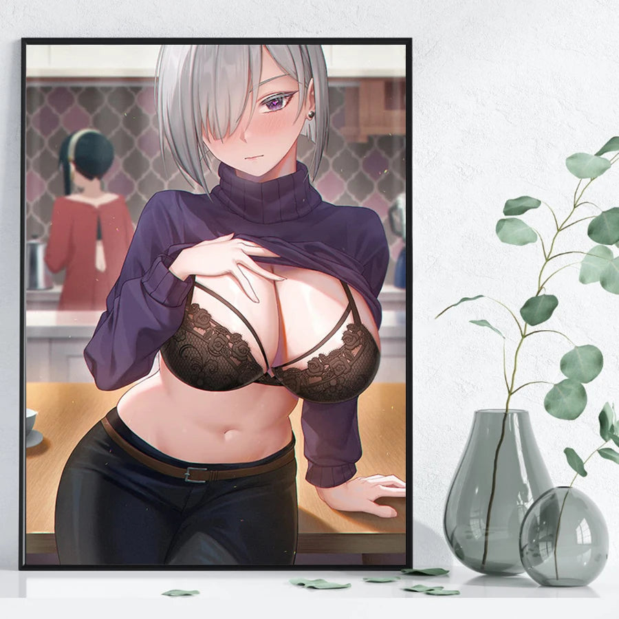 Hot Sexy Beauty Canvas Wall Art, Anime Girl Canvas Poster, Cartoon Anime Prints Poster For Living Room Home Decor Frameless