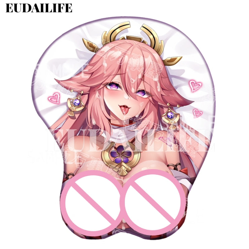 Yae Miko 3D Mousepad Genshin Impact Game Sexy Hand Wrist Rest Mouse Pad Mousepad Silicone Butt Mouse Mat Office Work Gift