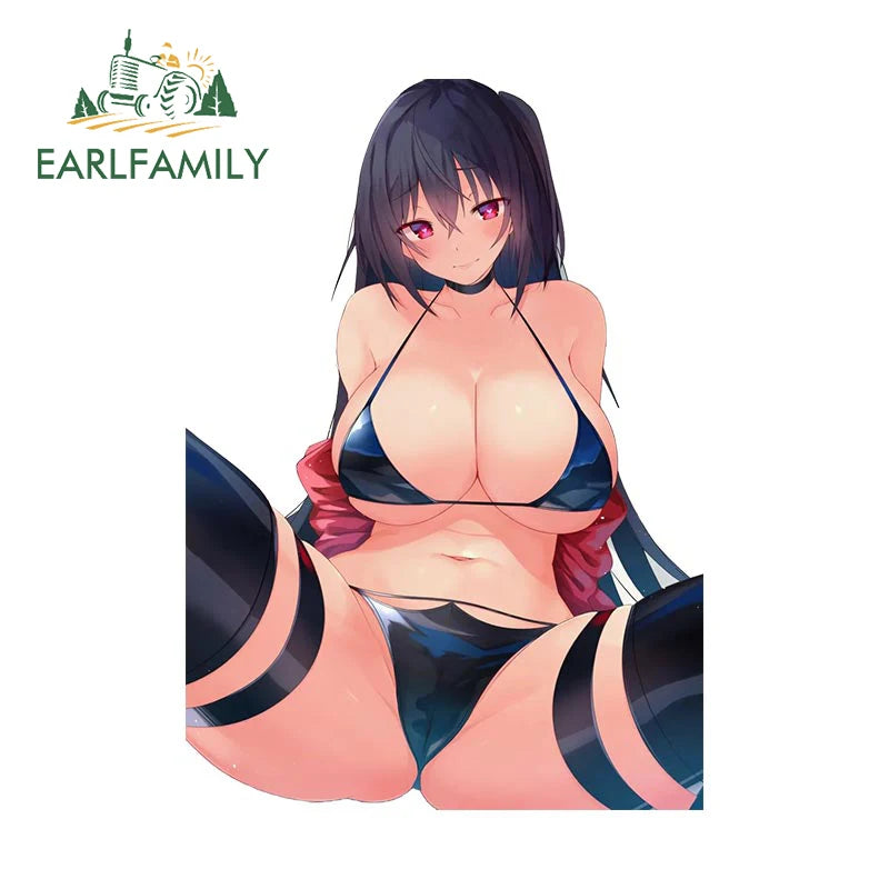 EARLFAMILY 13cm x 7.2cm for Hentai Cat Gril Car Sticker Personality Funny Decal Waterproof Creative Windshield Bumper Car Good