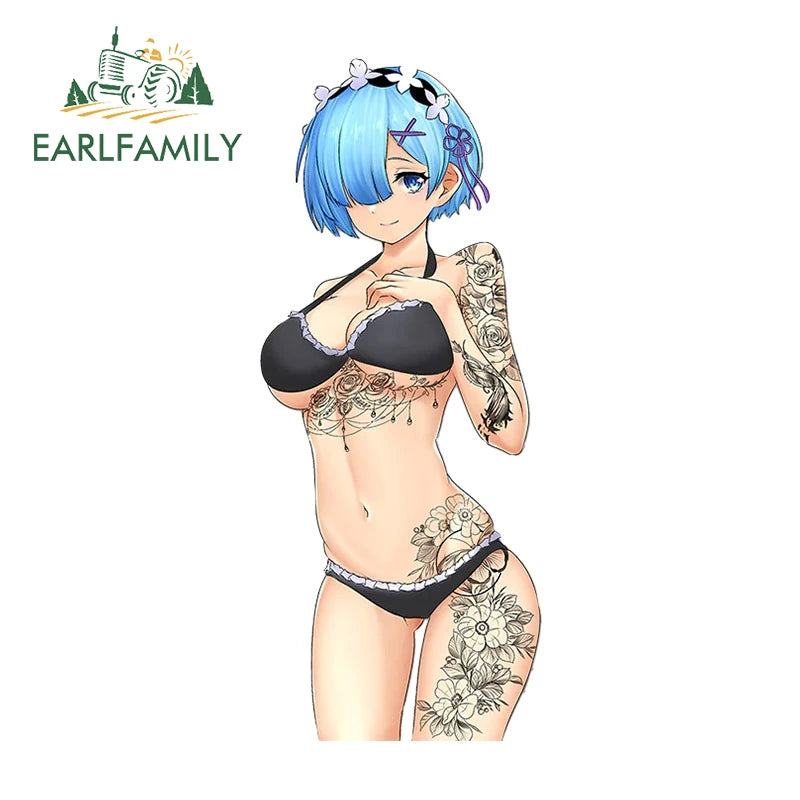 Hentai anime sticker 13cm for blacked Rem Tattoo Sexy Anime Car Sticker Car Accessories Decal Waterproof Laptop JDM Windows Caravan Decor