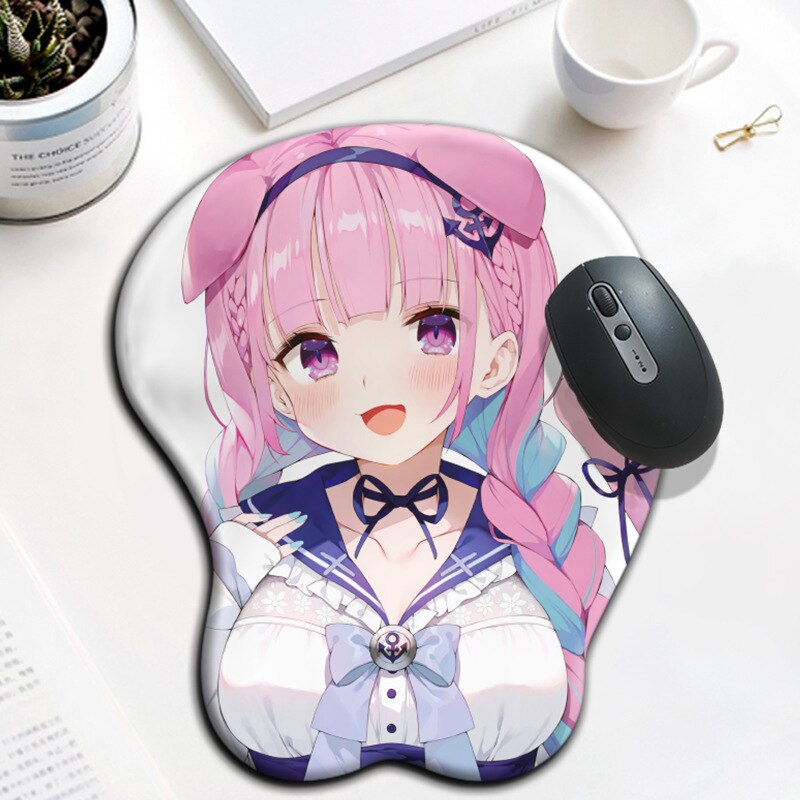 Tapis de souris Hololive Minato Aqua 3D Oppai Kawaii Anime Gaming Mousepad avec repose-poignet en silicone souple pour PC Gamer