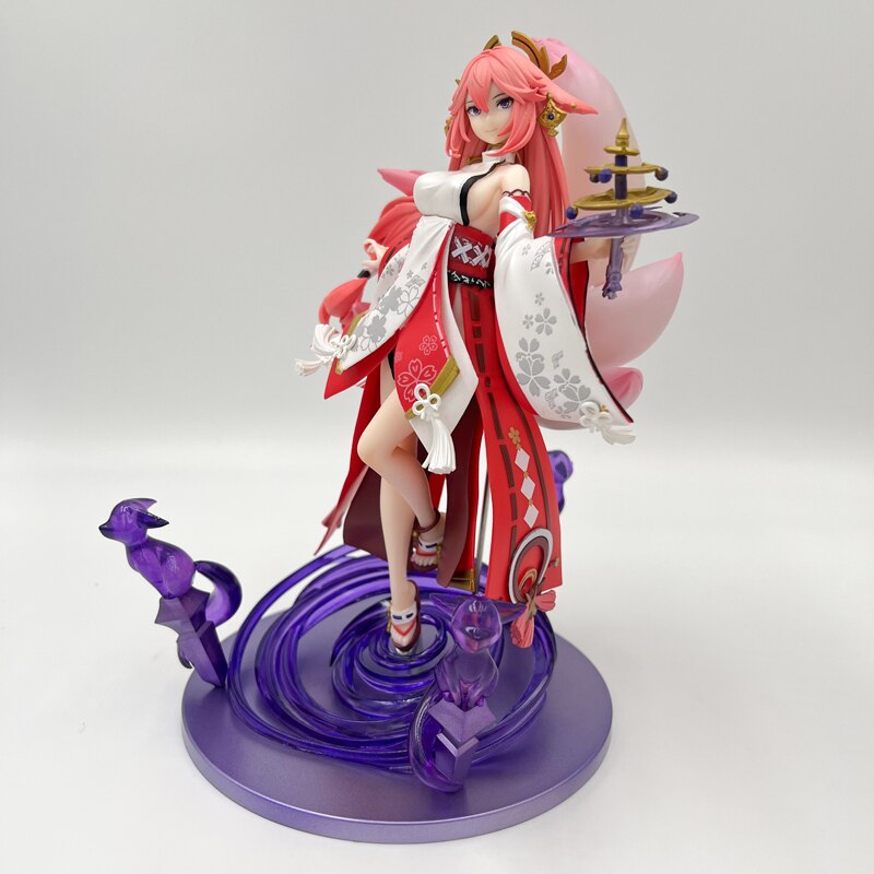 24cm Genshin Impact Yae Miko Anime Girl Figure Yae Miko Sexy Action Figure Qiqi/Xiao/Hu Tao Figurine Collectible Model Doll Toys