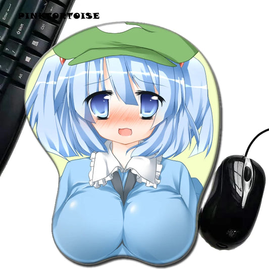 PINKTORTOISE Anime 3D kawashiro nitori Mouse Pad  with Silicone Wrist Rest Mousepad Chest Mouse Hand PC Office Comic Mouse mat