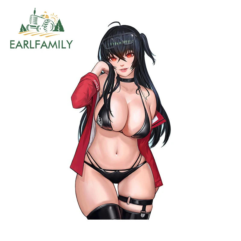 EARLFAMILY 13cm x 7.2cm for Hentai Cat Gril Car Sticker Personality Funny Decal Waterproof Creative Windshield Bumper Car Good