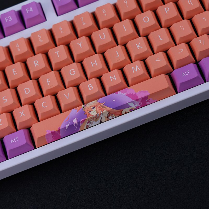 1 Set PBT Dye Subbed Keycaps Two Dimensional Cartoon Anime Gaming Key Caps Cherry Profile Keycap For Genshin Impact Yae Miko