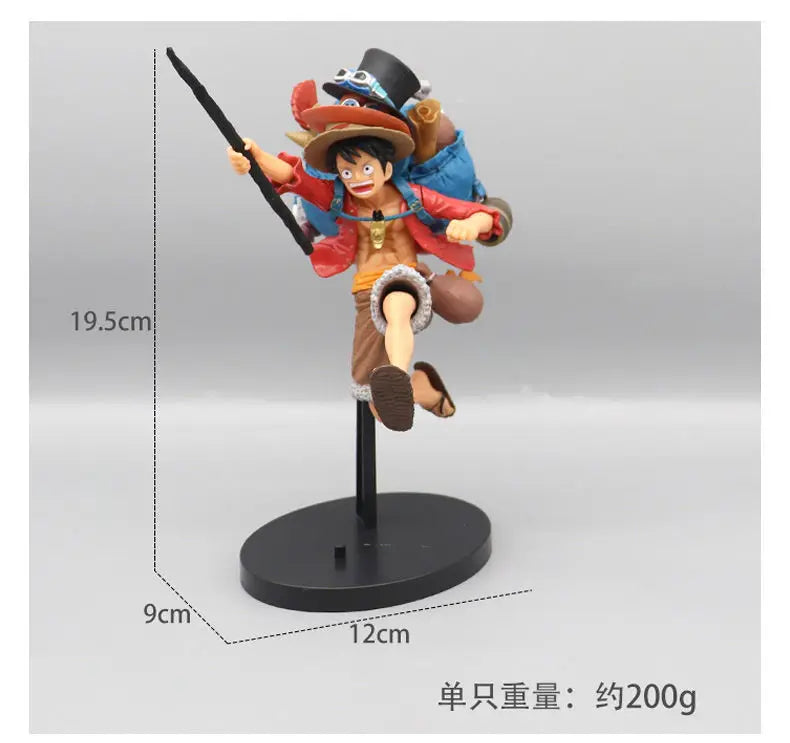 One Piece Luffy Ace Sanji Figure Three Brothers Running Backpack Carved Action Model Ornament Japanese Anime Peripheral Toy Gift