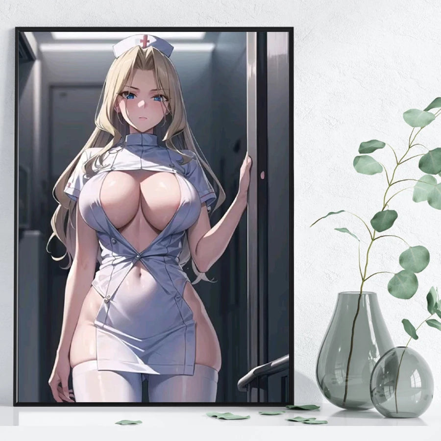 Hot Sexy Beauty Canvas Wall Art, Anime Girl Canvas Poster, Cartoon Anime Prints Poster For Living Room Home Decor Frameless