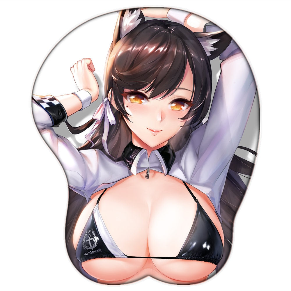 Sexy Girl Atago for Azur Lane Big Breast 3D Mouse Pad Cute Oppai Mousepad with Wrist Rest Silicone Non-slip Mat