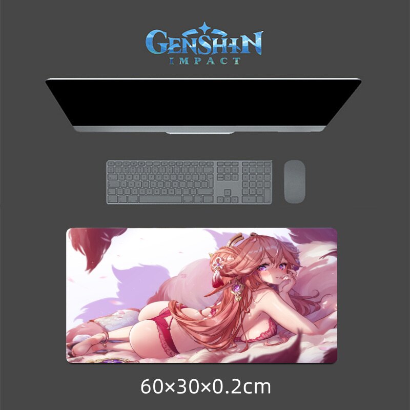 Genshin Impact Yae Miko Sexy 3D Chest Mouse Pad Big Gaming Anime Cute Manga MousePad with Wrist Rest Oppai XXL Large Desk Mat